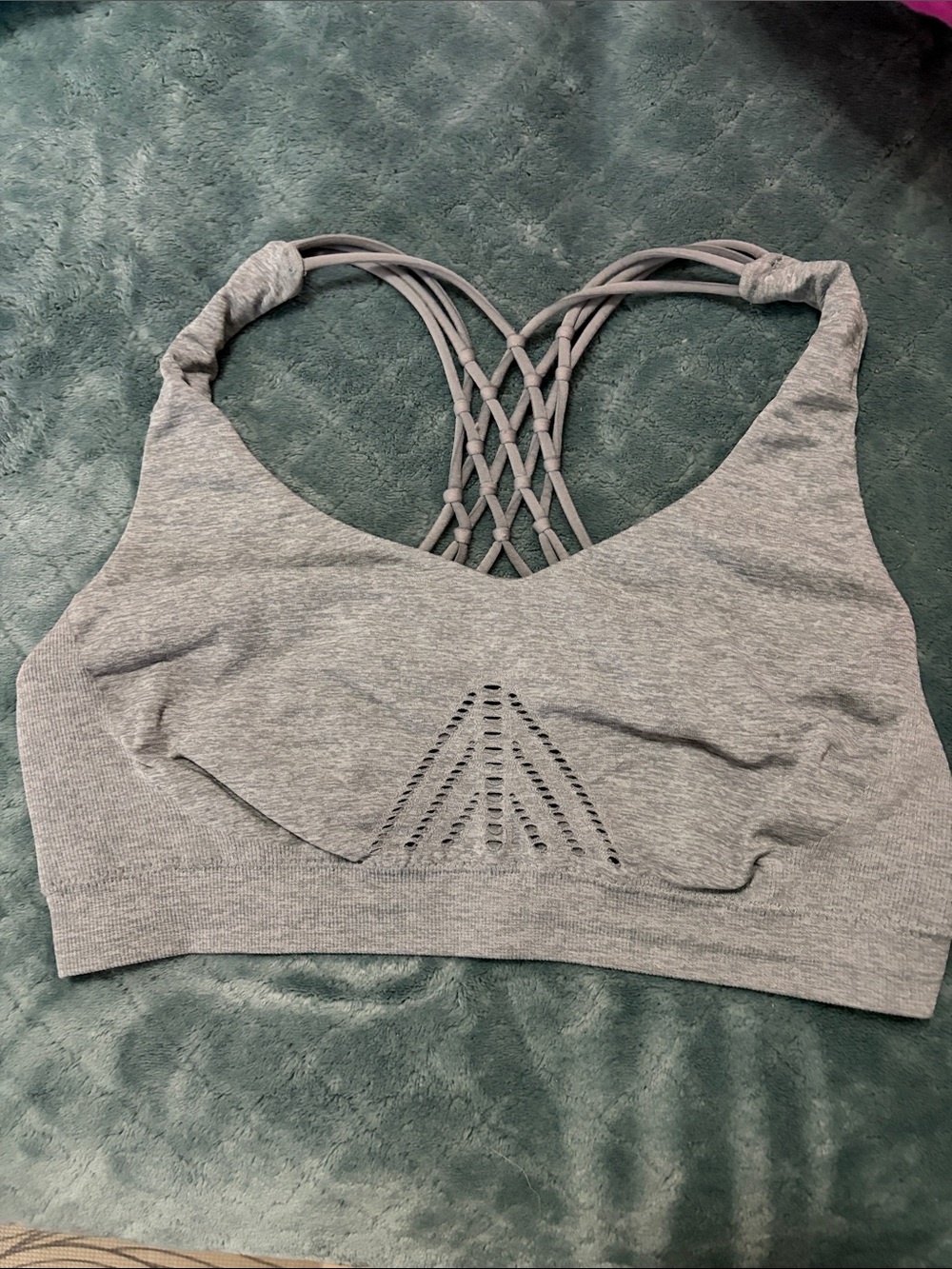 Grey Seamless Sports Bralette with Lattice Back